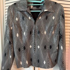 Elegant Black and White Diamond Pattern Women's Jacket Sz S